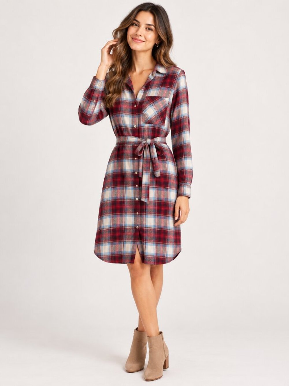 GAP x PENDLETON Collab 100% Rayon Red Plaid Button-Up Shirt Dress with Belt XS